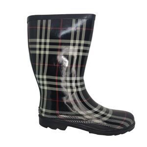 Aqua Stop Womens Pre-owned Waterproof Black/White/Red Rain Boots - sz. 8M